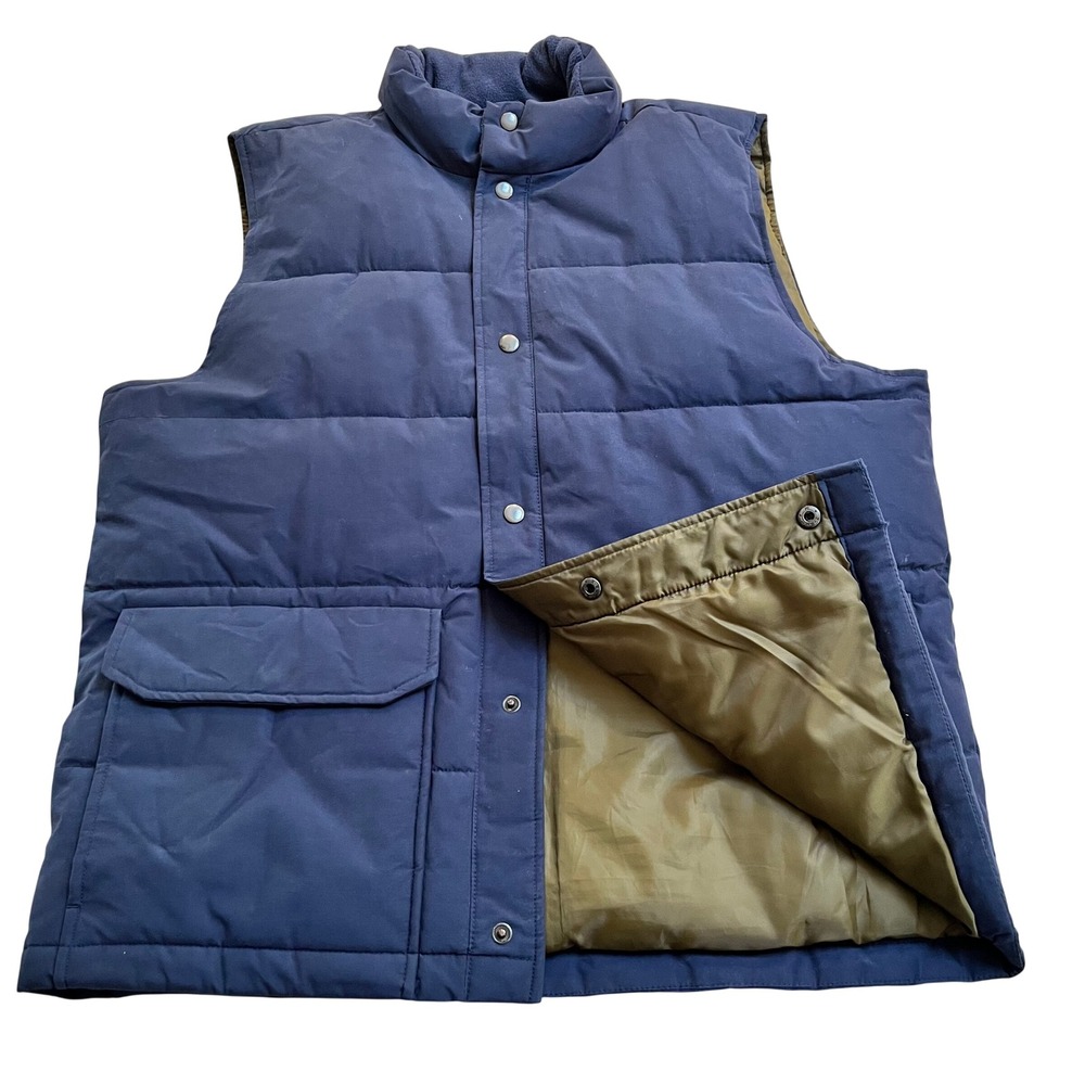 Gap Mens Navy Blue Quilted Puffer Vest Snap Front Fleece Collar Large